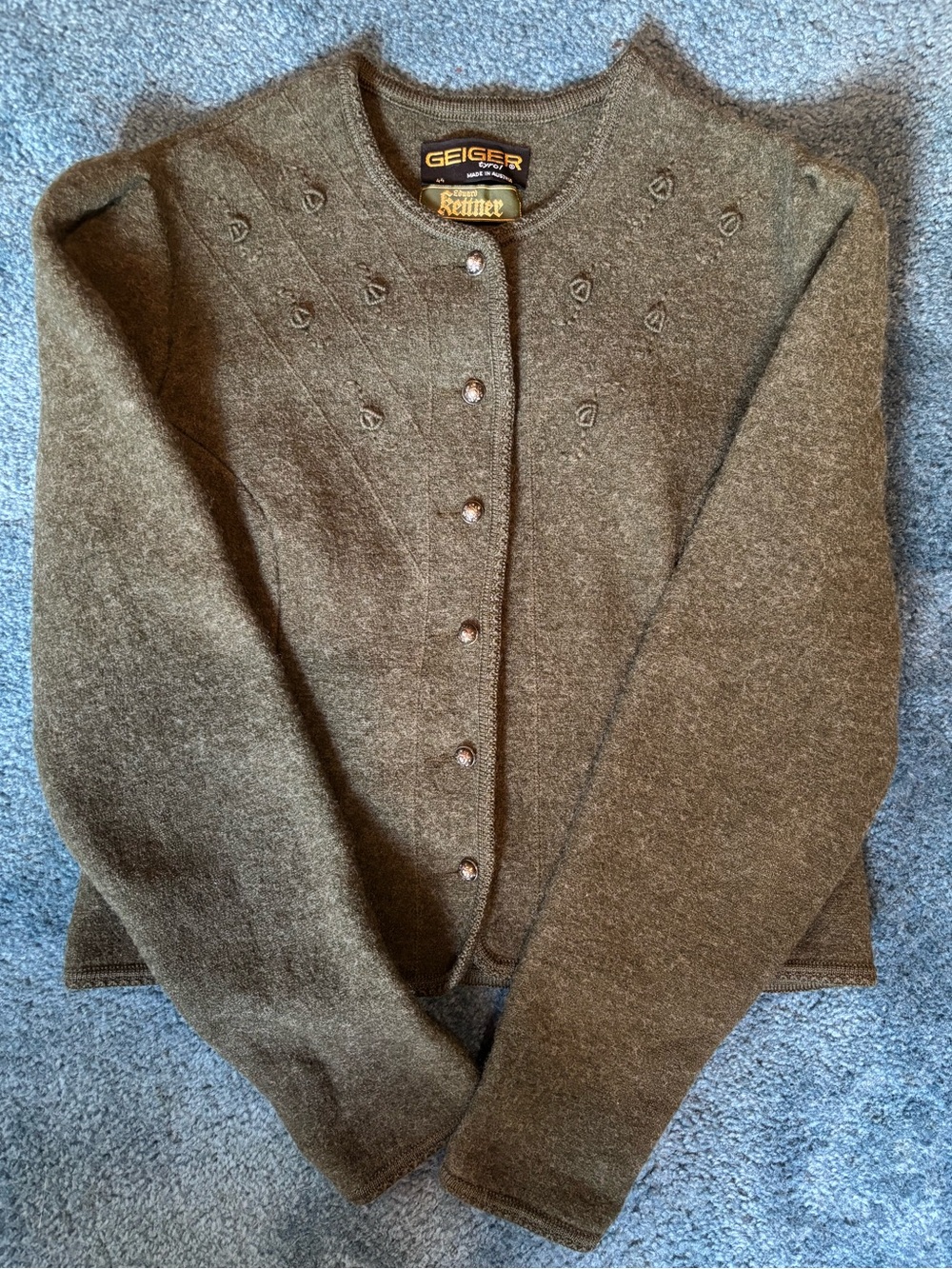 Geiger Felted Wool Button Cardigan - Olive Green/Brown